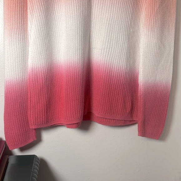 NWT Talbots 100% Cotton Shaker Stitch Ombre Dip Dye Pink & White Sweater Sz L - Picture 9 of 9